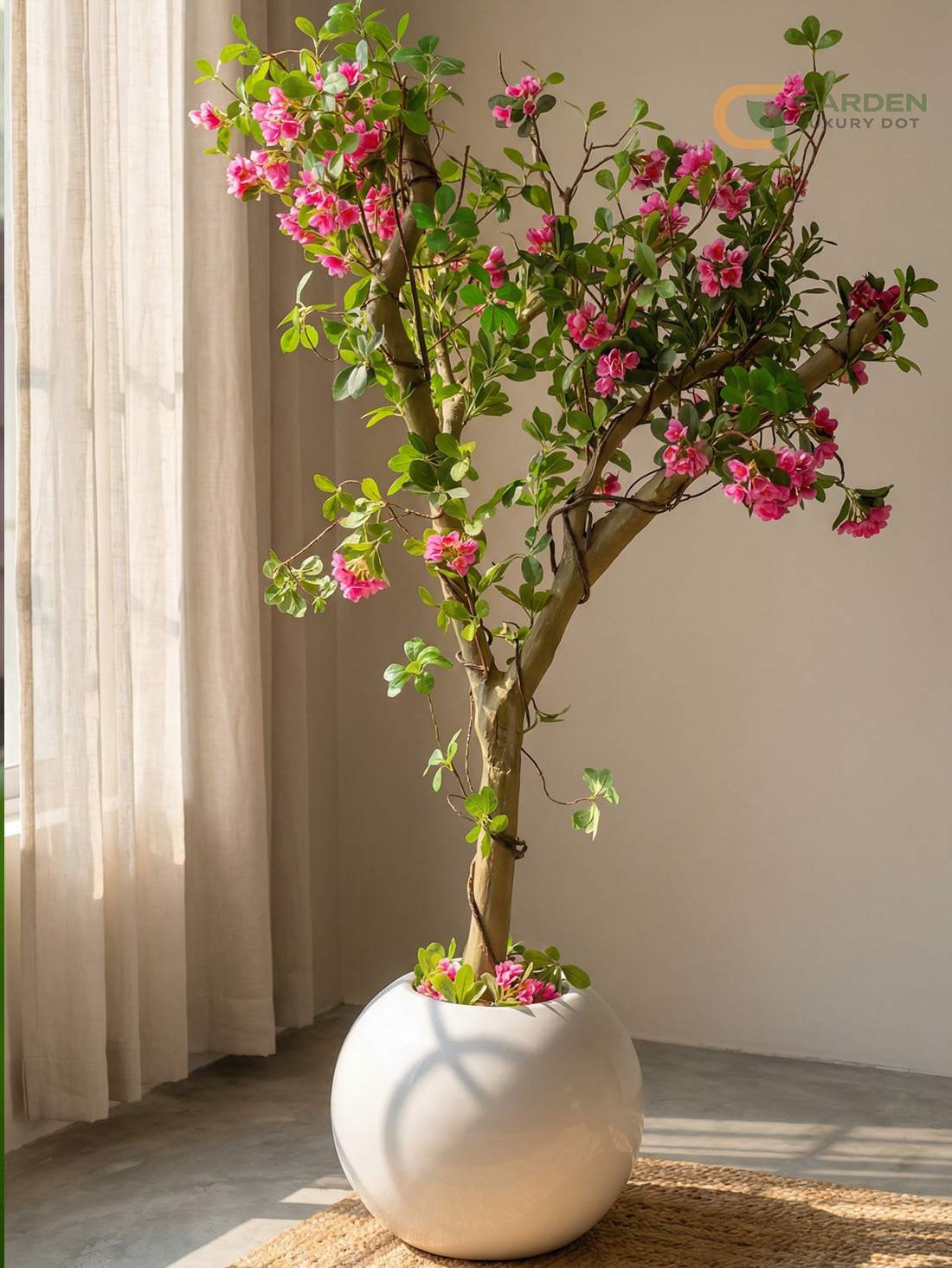 Pink Bloom Elegance Tree – White Glossy Planter 2