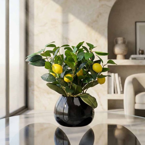 Premium Artificial Lemon Plant – Black Glossy Pot