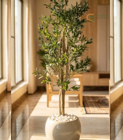 Ultra Realistic Artificial Olive Tree – 5 Feet White Fiberglass Planter