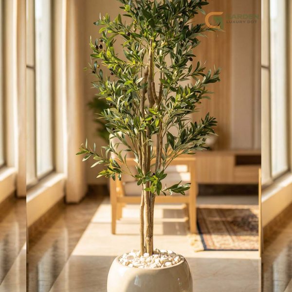 Ultra Realistic Artificial Olive Tree – 5 Feet White Fiberglass Planter