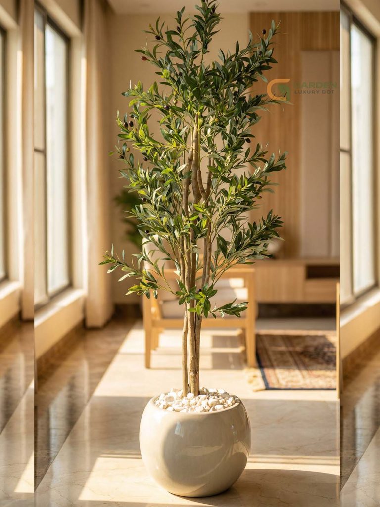 Ultra Realistic Artificial Olive Tree – 5 Feet White Fiberglass Planter